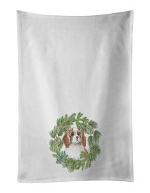 NEW Cavalier Spaniel Blenheim Puppy Wide Eyed Christmas Wreath Kitchen Towel Set of 2 White Dish Towels Decorative Bathroom Hand towel for Hand,