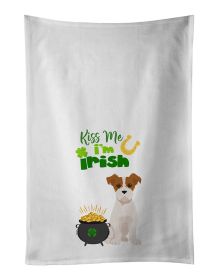 NEW Brown White Wirehair Jack Russell Terrier St. Patrick's Day Kitchen Towel Set of 2 White Dish Towels Decorative Bathroom Hand towel for Hand,