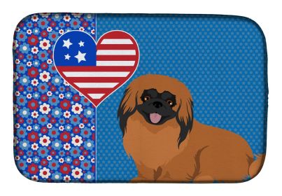 Red Pekingese USA American Dish Drying Mat Absorbent Dish Drying Mat Pad for Kitchen Counter Dish Drainer Mat for Countertop, 14 x 21", Multicolo