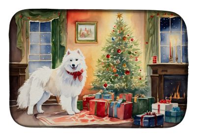 Samoyed Cozy Christmas Dish Drying Mat Absorbent Dish Drying Mat Pad for Kitchen Counter Dish Drainer Mat for Countertop, 14 x 21", Multicolor