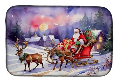 Christmas Santa and Sleigh Dish Drying Mat Absorbent Dish Drying Mat Pad for Kitchen Counter Dish Drainer Mat for Countertop, 14 x 21", Multicolo