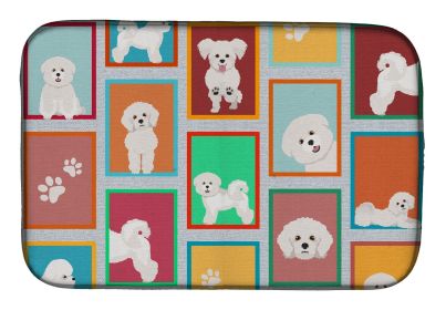 Lots of Bichon Frise Dish Drying Mat Absorbent Dish Drying Mat Pad for Kitchen Counter Dish Drainer Mat for Countertop, 14 x 21", Multicolor