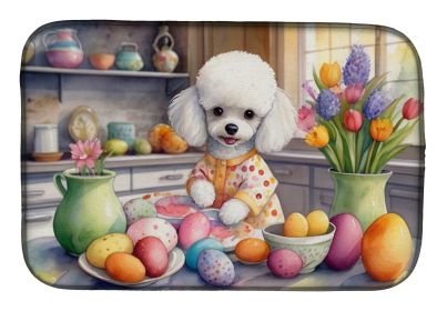 Decorating Easter White Poodle Dish Drying Mat Absorbent Dish Drying Mat Pad for Kitchen Counter Dish Drainer Mat for Countertop, 14 x 21", Multi