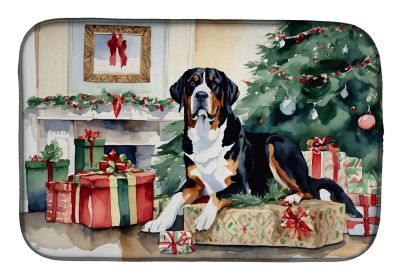 Greater Swiss Mountain Dog Cozy Christmas Dish Drying Mat Absorbent Dish Drying Mat Pad for Kitchen Counter Dish Drainer Mat for Countertop, 14 x