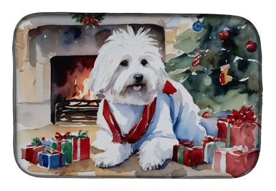 Coton De Tulear Cozy Christmas Dish Drying Mat Absorbent Dish Drying Mat Pad for Kitchen Counter Dish Drainer Mat for Countertop, 14 x 21", Multi