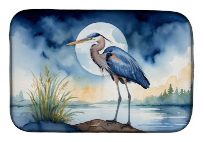 Blue Heron Under the Moonlight Dish Drying Mat Absorbent Dish Drying Mat Pad for Kitchen Counter Dish Drainer Mat for Countertop, 14 x 21", Multi