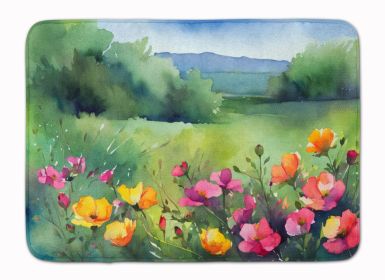 North Dakota Wild Prairie Roses in Watercolor Memory Foam Kitchen Mat Machine Washable Anti-Fatigue Mat Cushion Comfort Bath Mat or Kitchen Rug